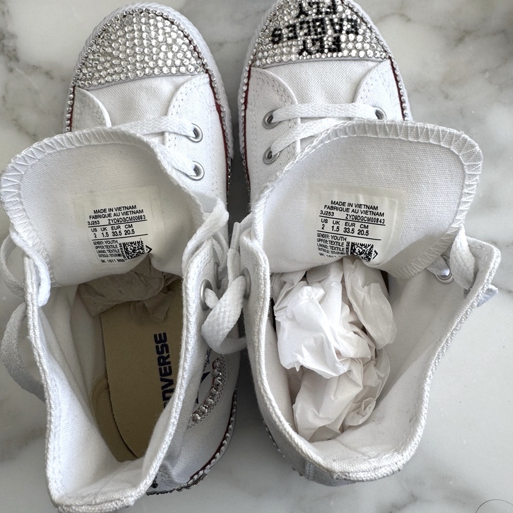 Converse Sneakers White Rhinestone Gems Kids Sneakers Hannah Fly Eagles Fly - Picture 13 of 15